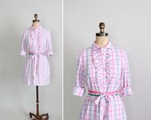 Vintage Shirtwaist Dress : 1970s 80s Preppy Plaid Mini Dress