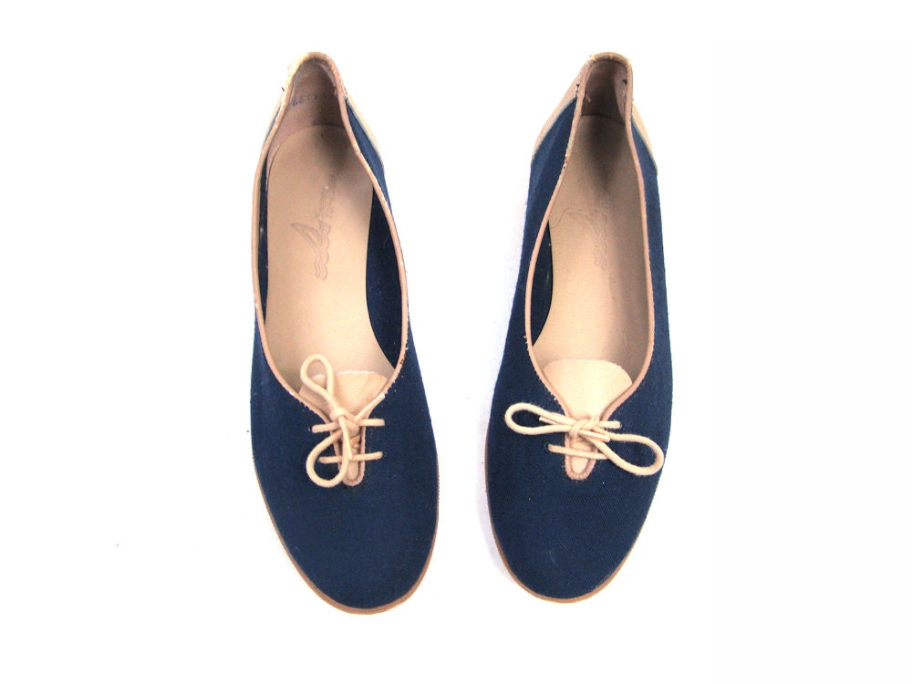 Vintage SPERRY Blue Canvas Lace Up Oxfords Size 6
