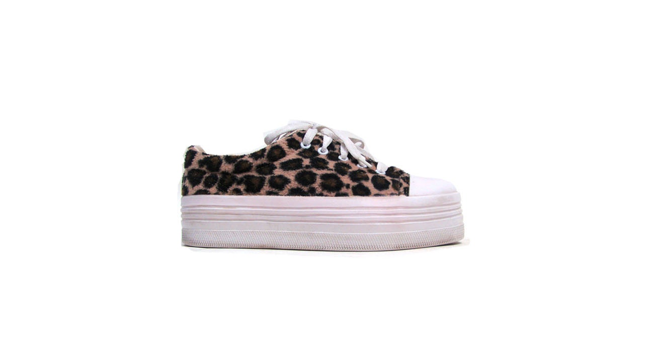 Vintage 90s Fuzzy Cheetah Platform Sneakers Size 6.5