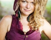 PURPLE LOTUS VEST - Burgundy Hoodie cropped waist coat - Woodland faery pixie folk hippie burning man