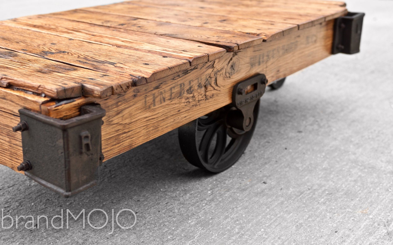 Vintage Industrial Factory Cart Coffee Table - in stock - apartment cabin den furniture - brandMOJOinteriors