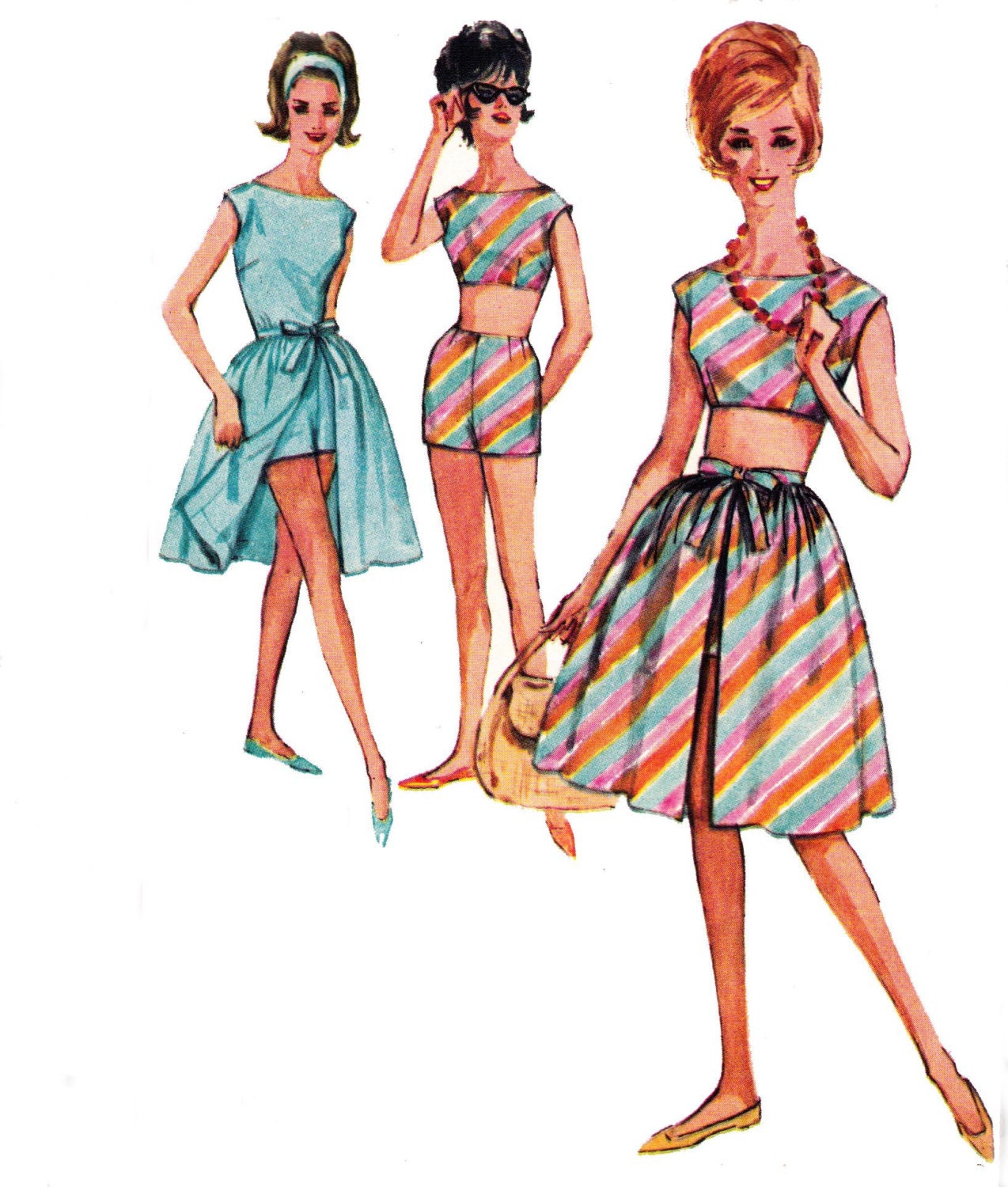 1960s Vintage Sewing Pattern Simplicity 4482 Skirt blouse Shorts and Midriff Top Size 10  Bust 31