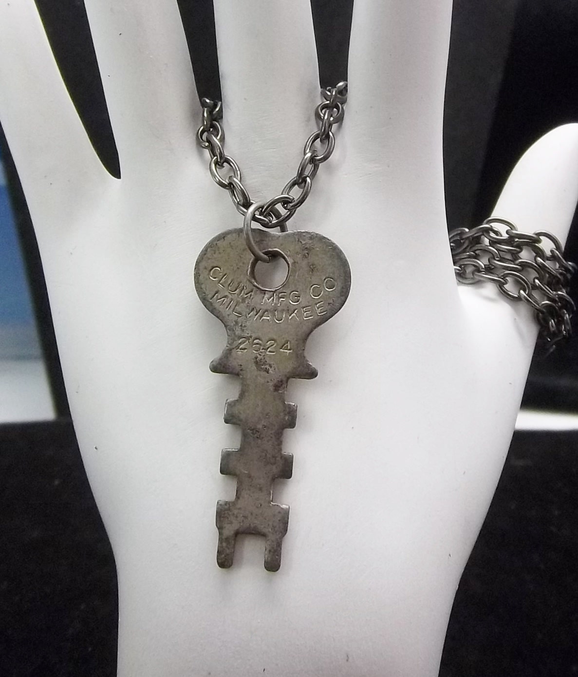 Vintage Car Key Necklace Gunmetal Chain Steampunk Industrial