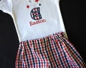 Boys' Firecracker Initial Short Sleeve T-Shirt or Onesie and Plaid Shorts
