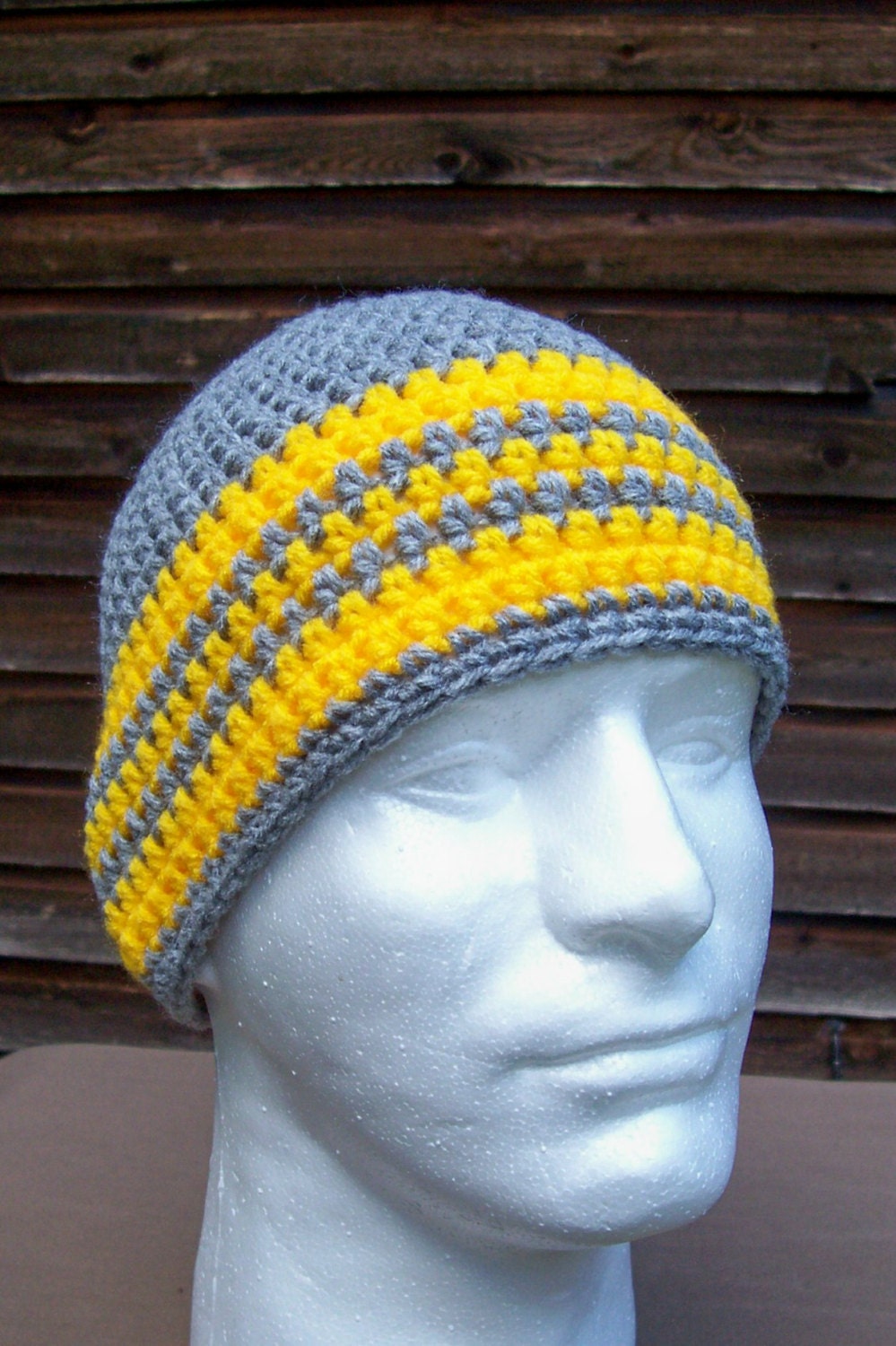 mens hat youth boys beanie crochet hat beanie light gray yellow stripes menswear mens fashion youth adult 6543