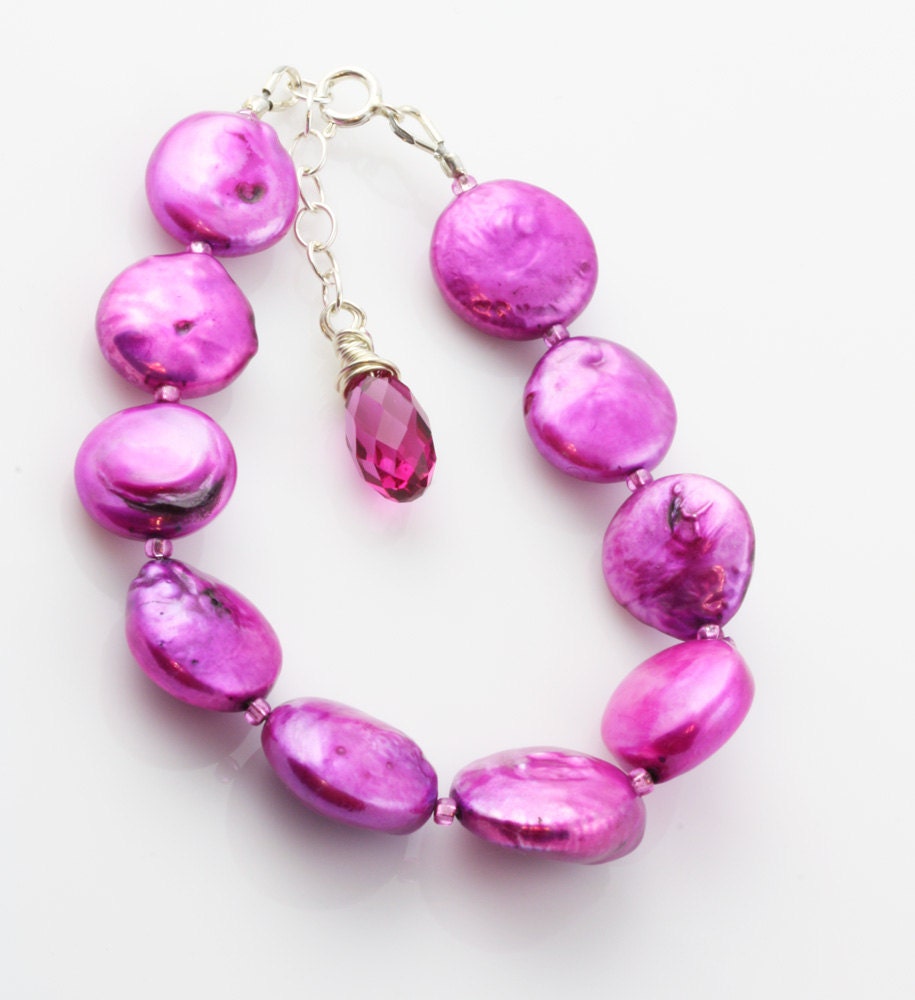Fuchsia Fresh Water Coin Pearl Bracelet