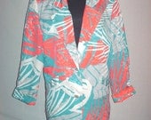 Vintage 1980s Turquoise Orange Blazer Tropical Design
