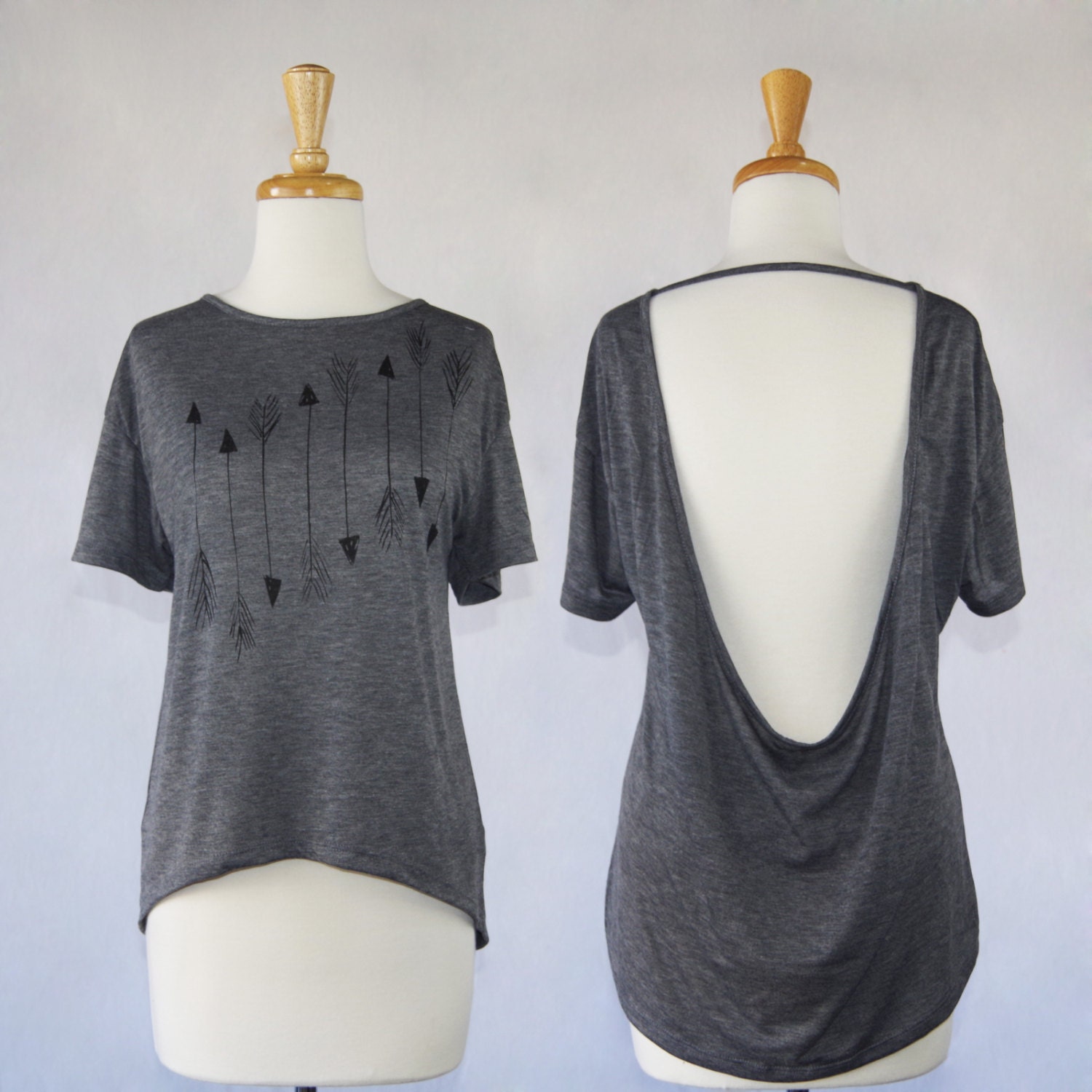 Arrows Women's Ash Heather Open Back Top Pony Tee