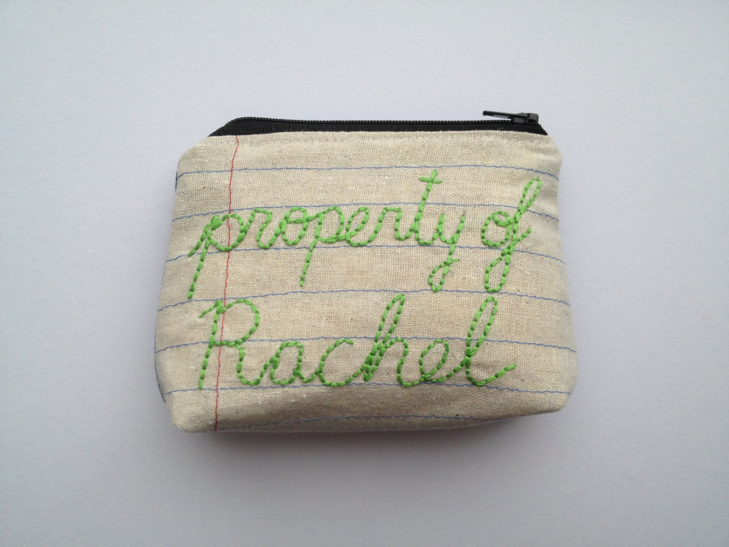 Personalized Zipper Pouch- property of- Customize Your Own- Notebook Paper Fabric
