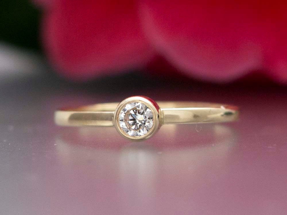 Diamond Engagement Ring - 3.4mm (.15ct) Diamond Ring in solid 14k white or yellow gold