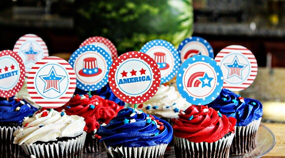 Patriotic Theme - Printable Party Tags - Cupake Toppers - Printable Party Favors - Patriotic Party Printables Il_570xn