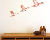 Trio of Flying Ducks - Vintage Red and White Baroque Wallpaper
