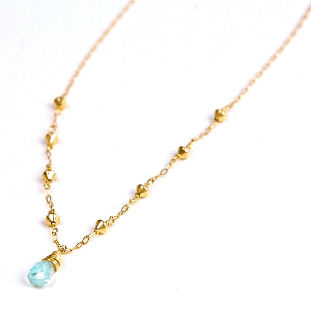 Aquamarine Drop Pendant - Ice Blue Aquamarine, 14K Gold Filled