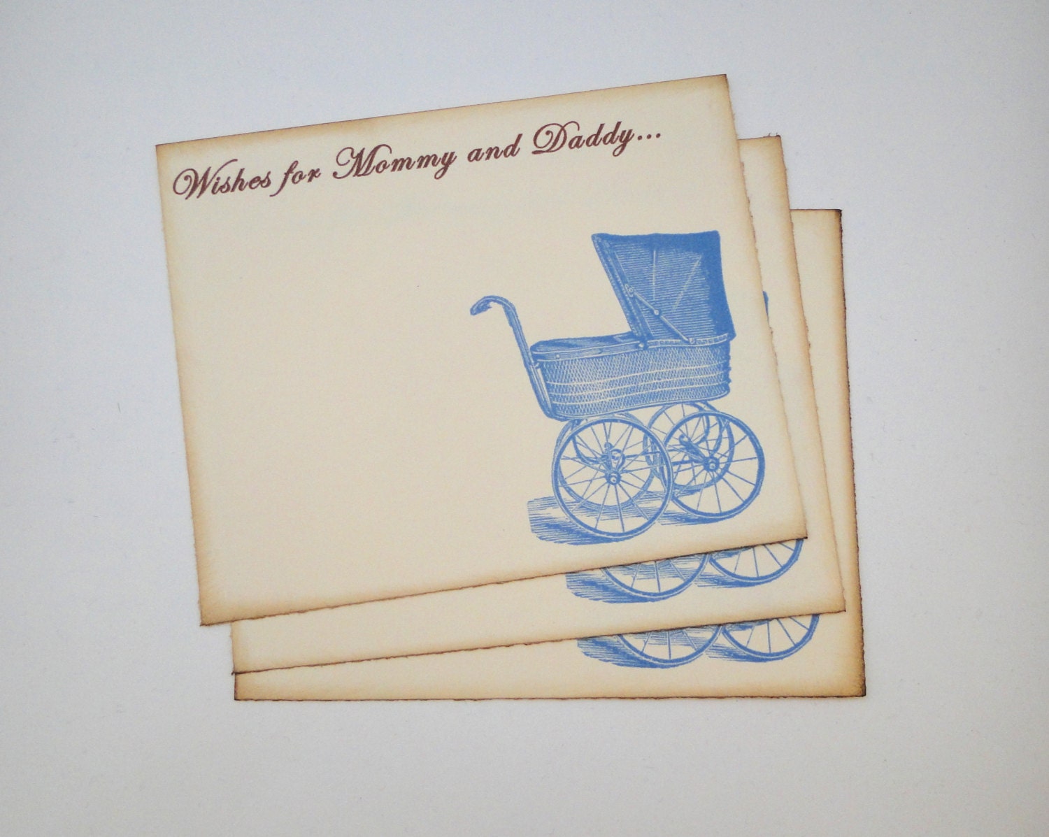 Baby Shower Guest Book Alternative Cards - Set of 50 - Vintage Blue Baby Carriage - Baby Boy
