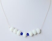White Milk Blue Crystal Faceted .925 Sterling Silver Necklace/ Wedding Jewelry, Bridal Jewelry, Crystal Jewelry
