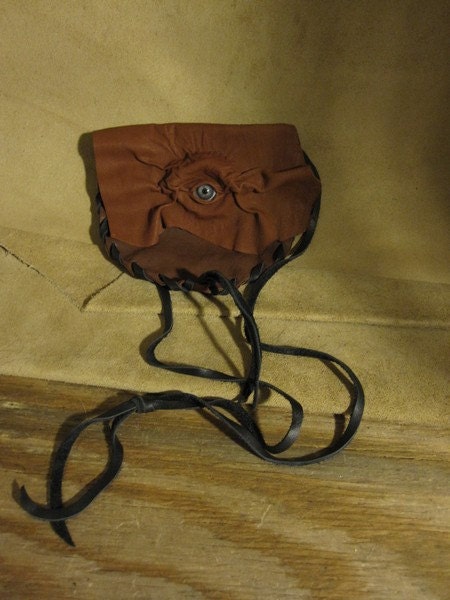 Grichels small leather shoulder bag/pouch - rusty brown with stormy blue human eye