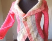 Vintage Pink Stripe Sweater, Cardigan or Shrug, 60's, Metallic Lurex, Women's Size Medium