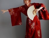 1950s Burgundy Mid Century Modern Kimono. Geisha. Asian. Boudoir. Lingerie. Weddings. Mad Men. Size Large