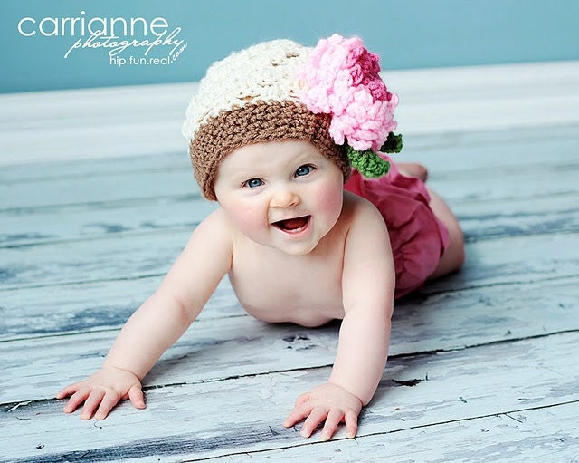CROCHET PATTERN Open Weave Beanie with Loopy Layered Flower