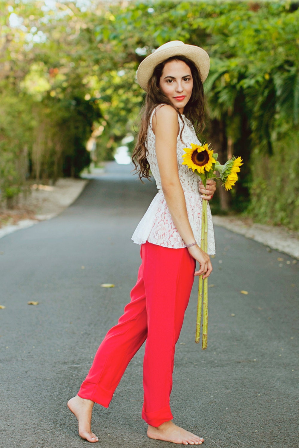 Red Silk Trousers