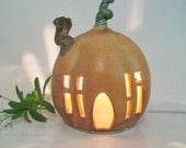 Pumpkin Fairy House / Night Light --  Larger Size  --  Handmade, Wheel Thrown