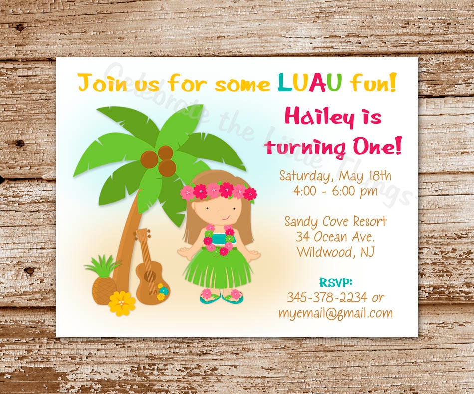 SET OF 12 Hawaiian LUAU Invitations : Choose Your Favorite Hula Child Il_170x135