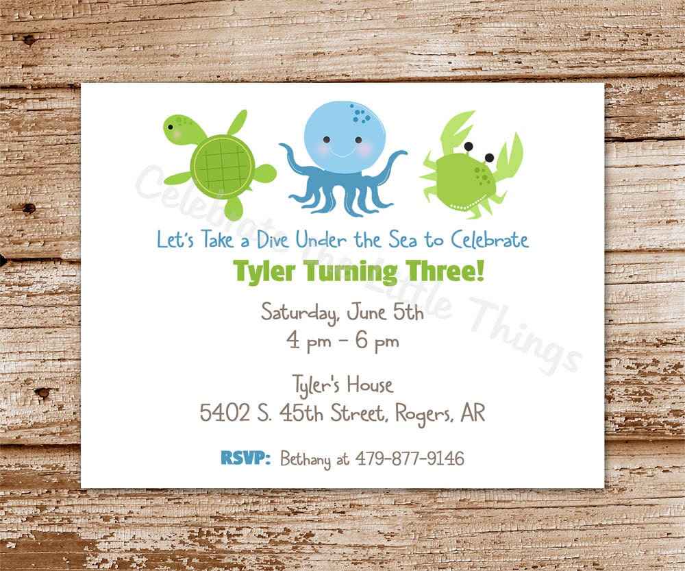 SET of 12 Under the SEA Invitations : Choose Your Favorite Sea Creatures Il_570xn