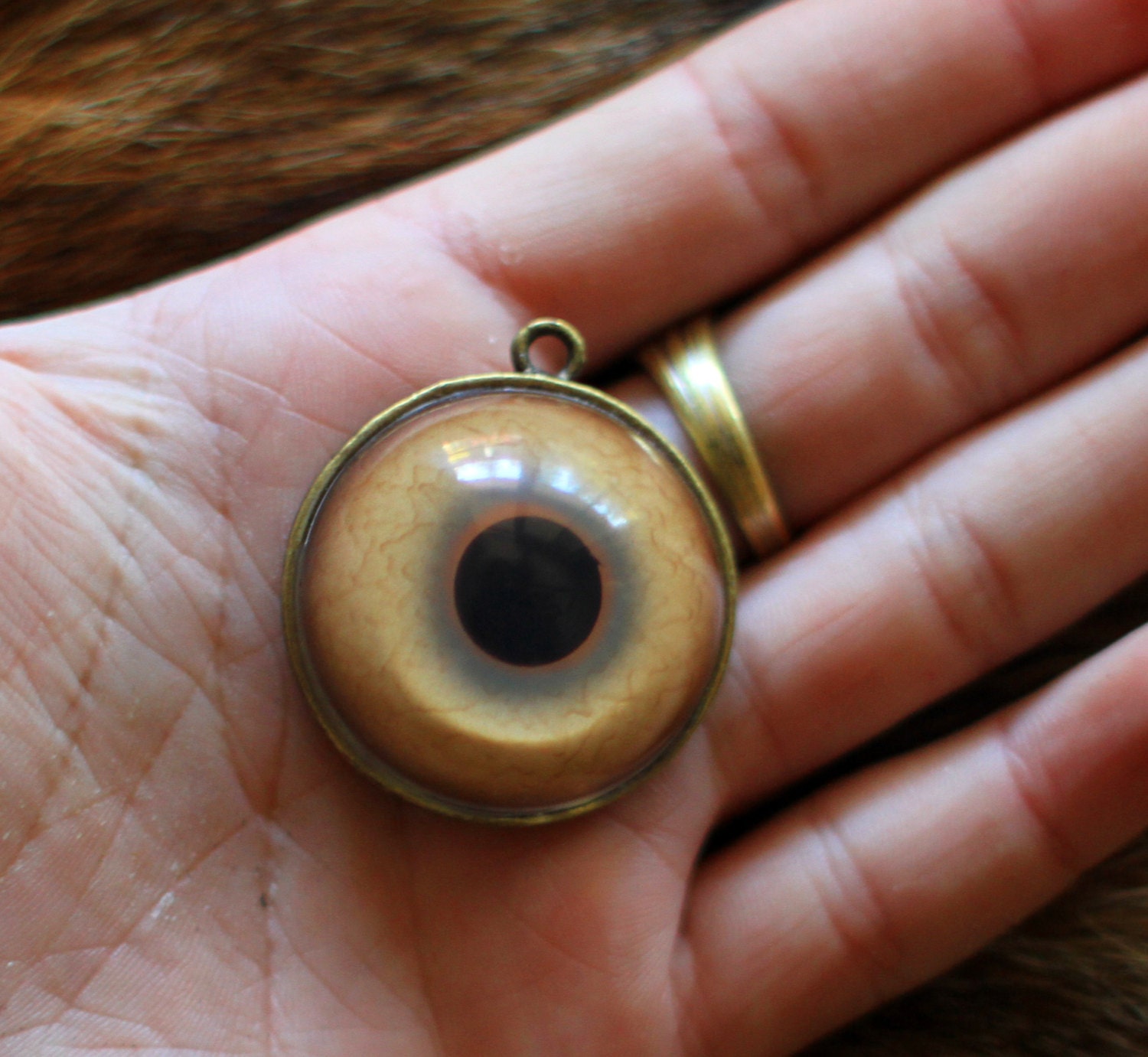 Taxidermy Glass Predator Eye Pendant in Bronze - Large Pupil