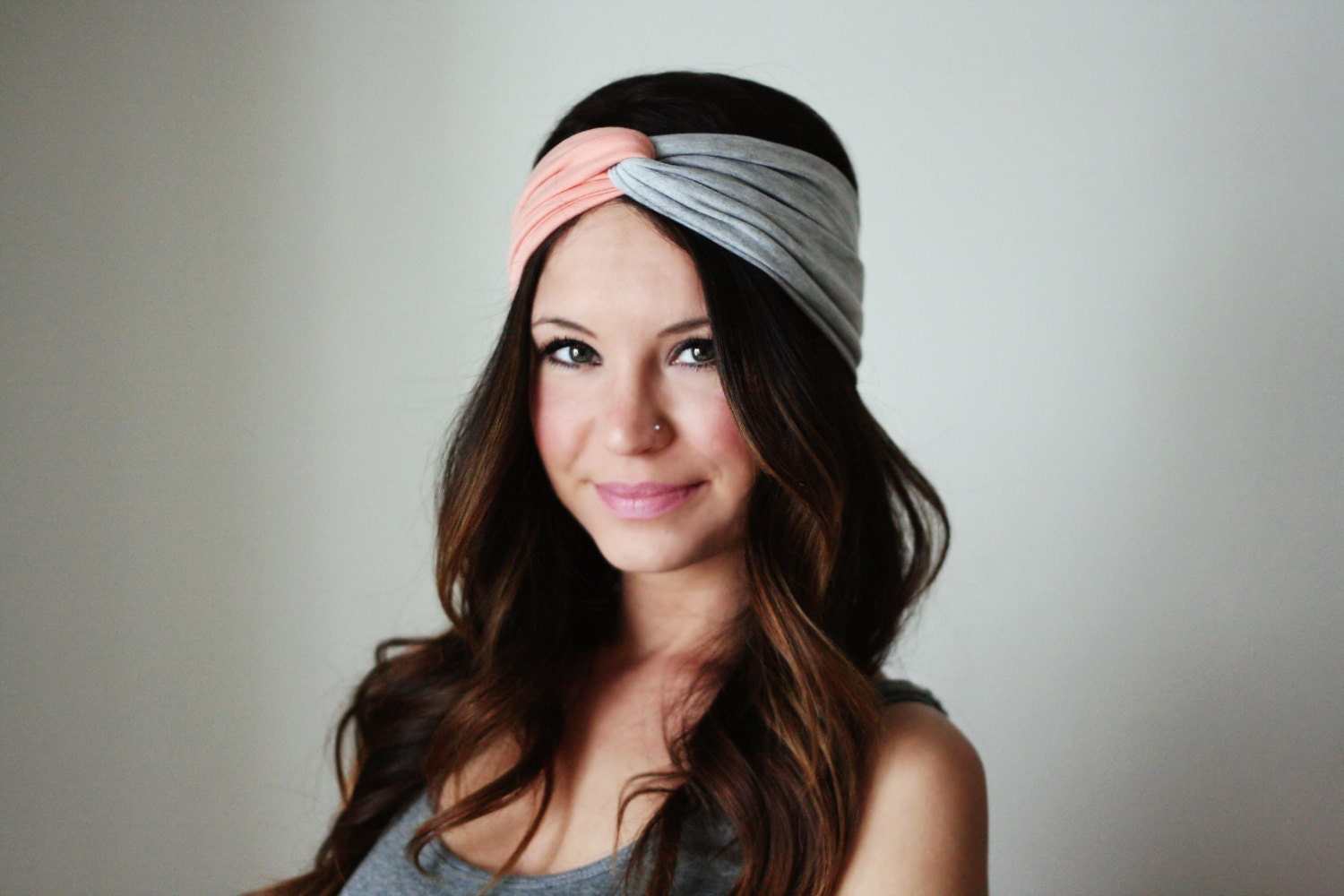 Color Block Peach and Gray - Twisted Turban Style Headband