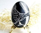 Bird Black and White Pysanka - hand painted batik egg, Ukrainian pysanky Easter eggs, chicken egg shell