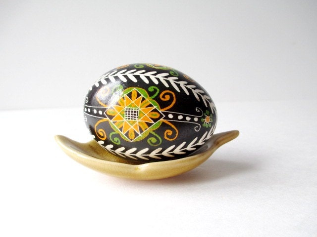 black and orange Pysanka Ukrainian Easter egg, batik decorated chicken egg,  Pysanky shop on etsy