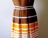 Vintage-70s-Stacy Ames-Sleeveless-Dress-Tangerine-Brown-White-Neon Orange-M