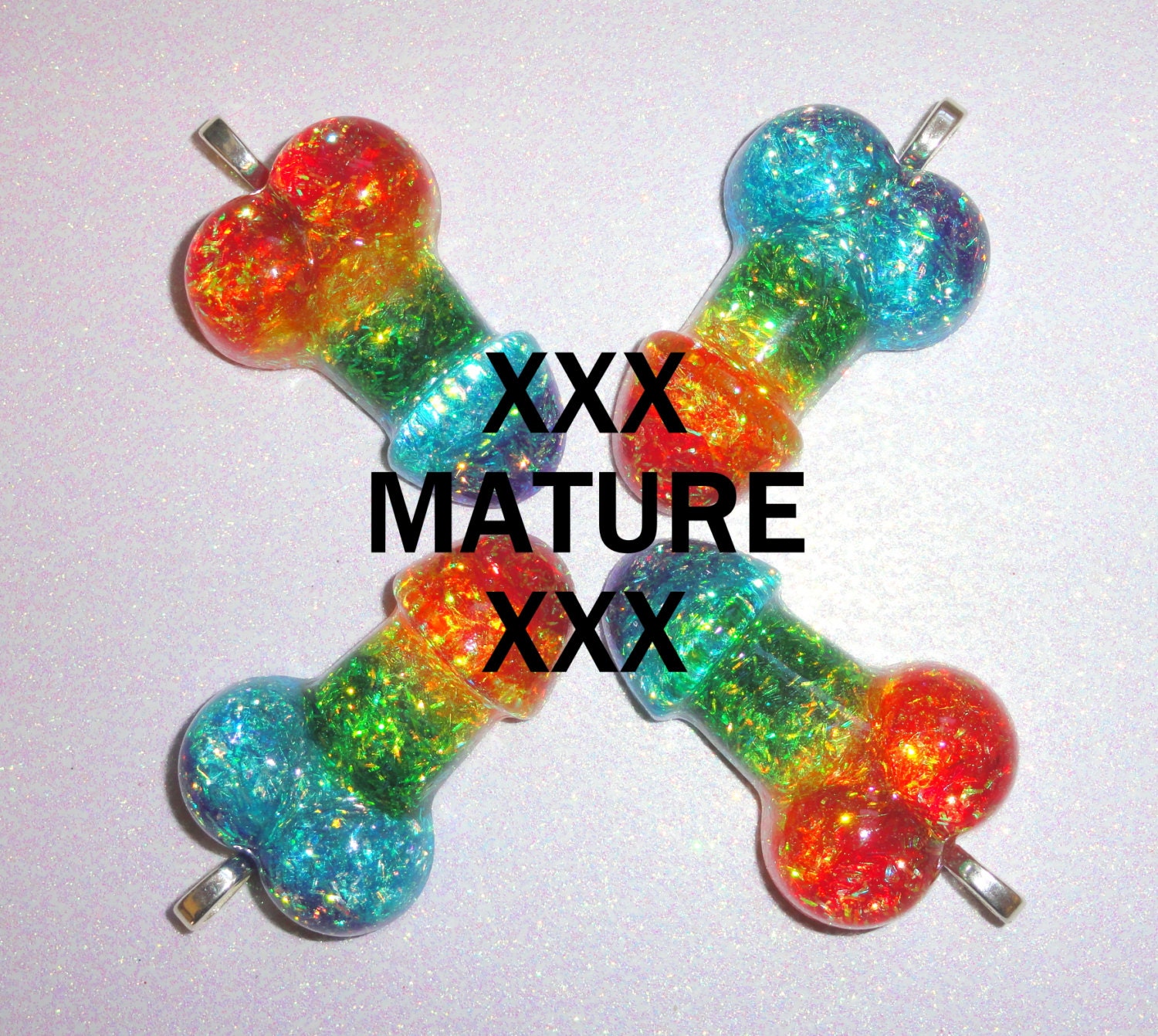 Rainbow Penis Pendant Necklace -  Tinsel Glitter Resin - GAY PRIDE - MATURE