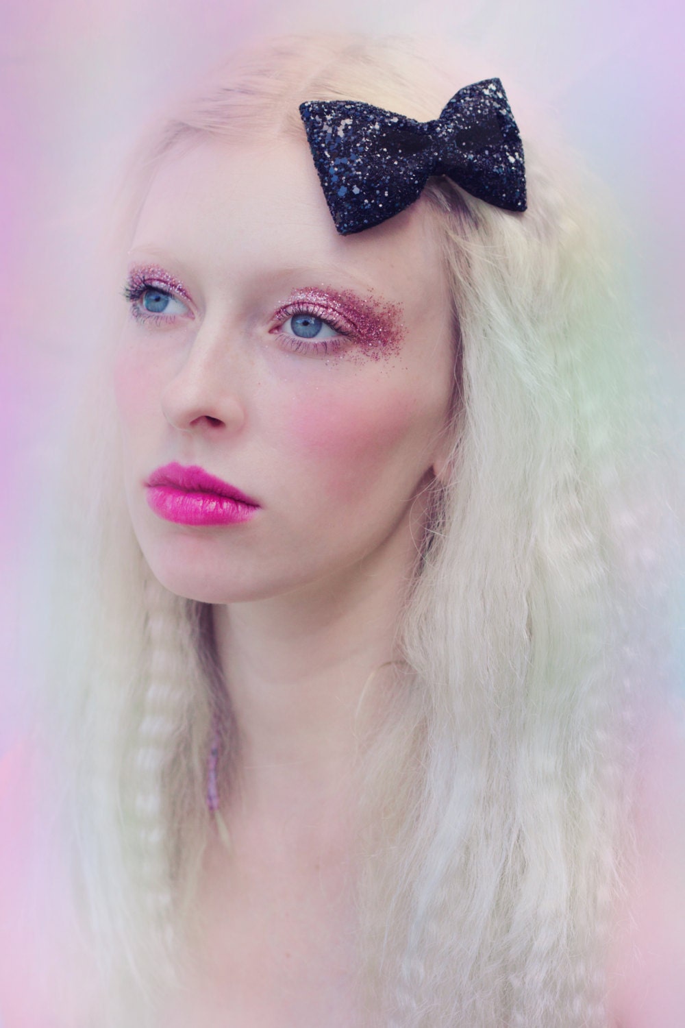Black Glitter Hair Bow Sparkly Cute Kawaii Glitter Bow