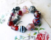 Beaded Bracelet - Chunky Bracelet -  Polymer Clay, Lampwork Glass, Stone  - Rustic Assemblage Bracelet
