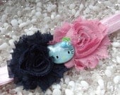 Hello Kitty Shabby Chic Pink & Navy Blue Double Flower Headband - Baby -  Newborn - Infant - Toddler - Girl - Teen - Adult - Photo Prop