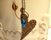 Heart Necklace-Vintaj Metal Heart-Embossed Metal Jewelry-Heart Jewelry-Long Necklace