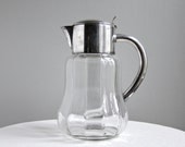 Silver Plate and Glass Drinks Pitcher with Ice Chamber German Barware Beverage 1920s