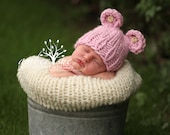 Little Bear Knit Hat with Buttons for Baby, Many Color Choices Available, Beautiful Photography Prop