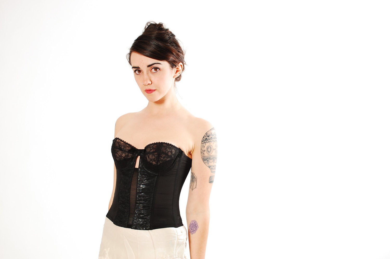 1950s Bustier - 50s Longline Bra - Black Lace Vixen