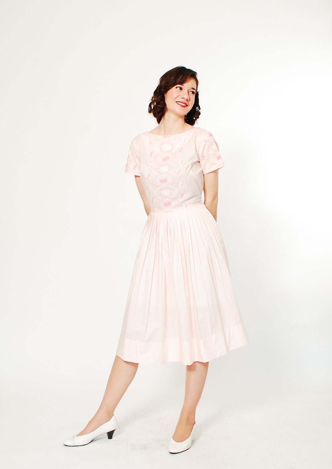 Vintage 1950s Dress - 50s Dress - Summer Pink - concettascloset