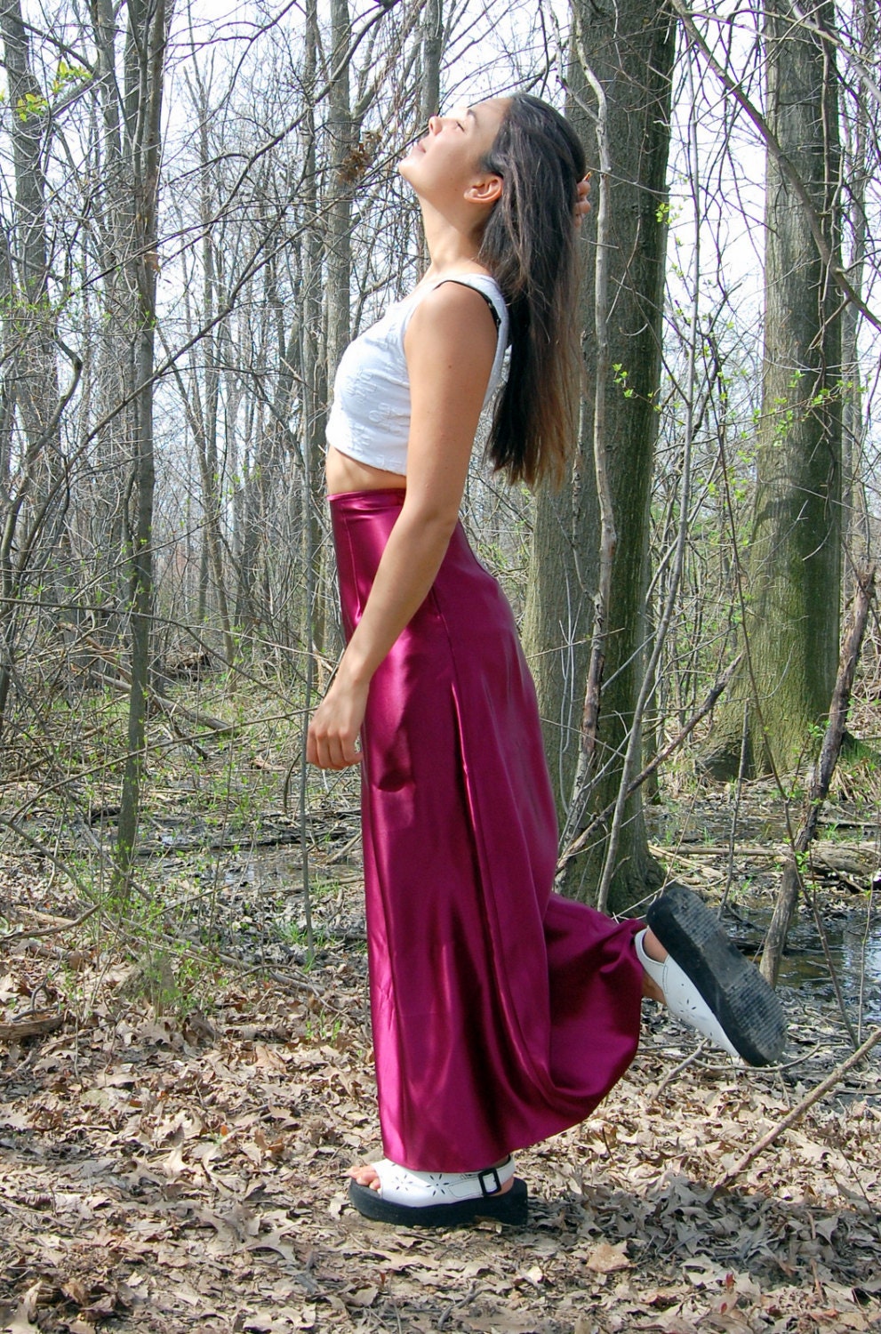 Vintage Metallic Purple Jessica McClintock Pencil Maxi Skirt by Gunne Sax
