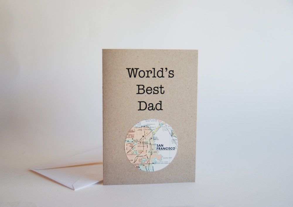 World's Best Dad / Grandpa - Upcycled Map Card - Custom City, State, or Country -  Fathers Day, Birthday, Thank You