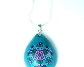 Intriacte Turquoise Kaleidoscope Pendant Teardrop Polymer Clay Necklace Wearable Art