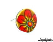 Fire Flower Ring Fimo Polymer Clay Red Gold Art Adjustable Size