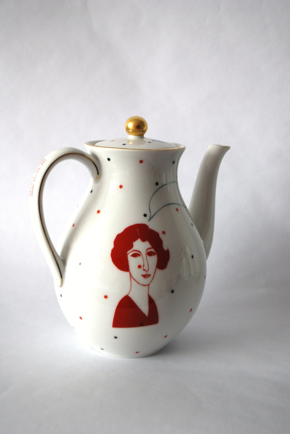 Vintage teapot Marie Louise and her family house, duotone