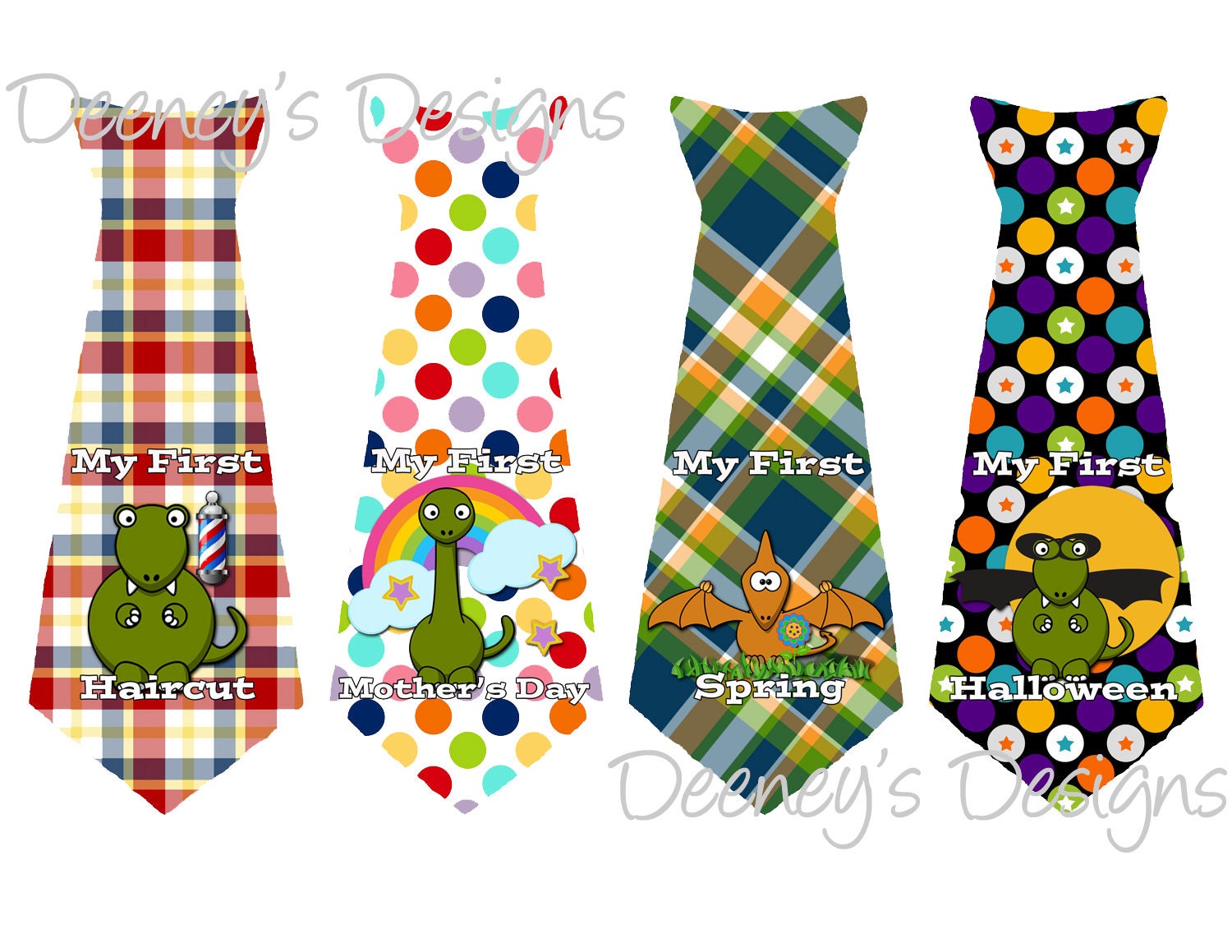 DIY Dinosaurs My First Holiday, Summer, Mother's Day, Father's Day Ties Boy Monthly Baby Onesie Stickers...16 Ties in all
