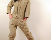 Vintage 1980s Jumpsuit in Beige Khaki w/Drawstring Waist by Apostrophe