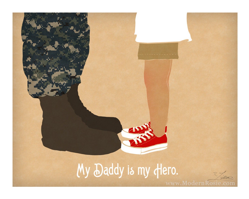 Tennis Shoes with Daddy's Boots - Military Kids Art Print