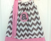 Personalized Initial Gray and Pink Chevron Pillowcase Dress